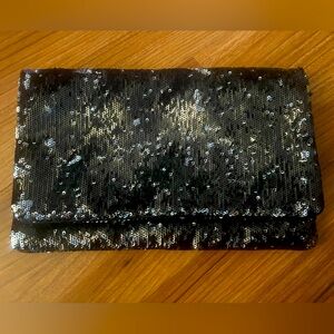 BCBG MAXAZRIA Black and Silver Sequined Clutch